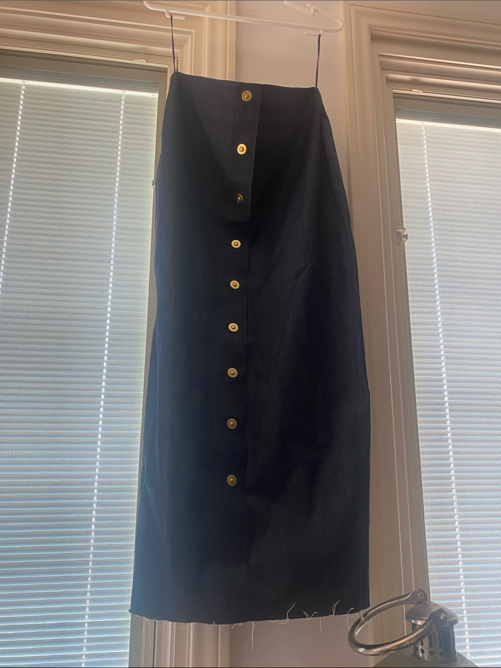 Solace London Navy Blue Button-Front Pencil Skirt